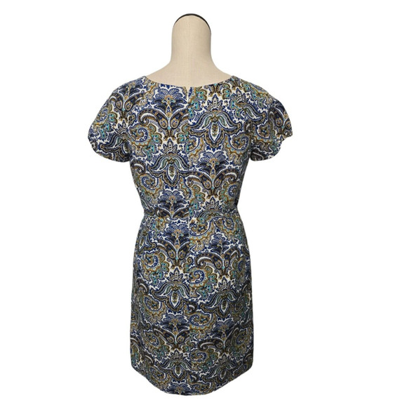 J Crew Dolores Silk Sheath Dress Peacock Paisley Print Size 6 Short Sleeve‎ Blue - Picture 4 of 14